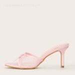Summer Round Toe Pink Mesh Bow High-Heeled - Image 3