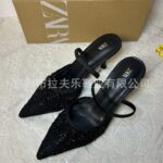 ZA2025 mesh breathable rhinestone pointed high heels - Image 4