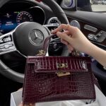 Burgundy Crocodile Pattern Kelly Handbag