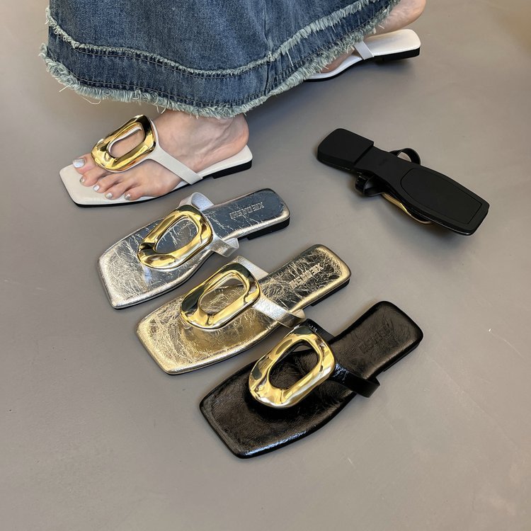 523 Korean Style Square Thong Flat Sandals - Image 1