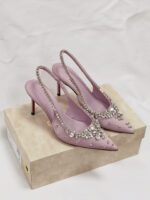 Red Satin High Heels Exquisite Crystal Wedding Shoes - Image 5