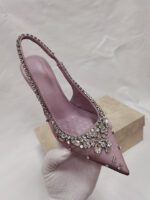 Red Satin High Heels Exquisite Crystal Wedding Shoes - Image 6