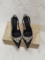 Red Satin High Heels Exquisite Crystal Wedding Shoes - Image 7