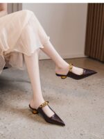 Women's French Style Thick Mid-Heel Metal Toe - Image 4