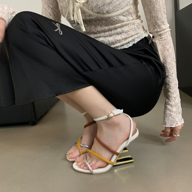 557 Colorfulful Cross Straps, Blocked Elegant High-Heeled Shoes for Women - Image 1