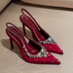 Red Satin High Heels Exquisite Crystal Wedding Shoes
