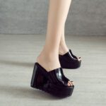 Thick Sole Leather Waterproof Platform High Heel Sandals for Women - Image 4