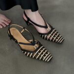 Women's Retro Stylish Square-Toe Kitten Heel Sandals