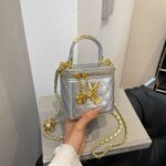 Light Luxury Small Chanel-Style Box Bag with Gold Ball Chain, Small Square Bag - Image 4