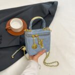 Light Luxury Small Chanel-Style Box Bag with Gold Ball Chain, Small Square Bag - Image 5