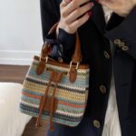 Cross-Border Design Rainbow Woven Bucket Bag - Image 2