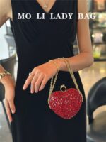 Diamond-Encrusted Heart-Shaped Clutch Bag