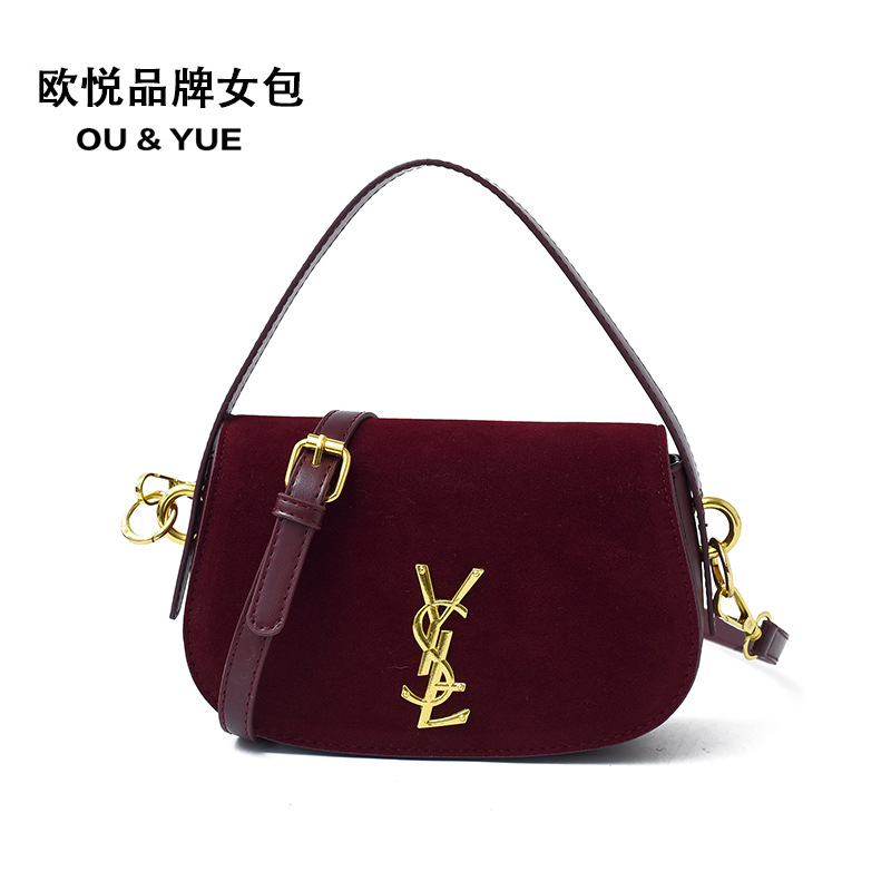 376 New Spliced Deerskin Velvet Shoulder Saddle Bag - Image 1