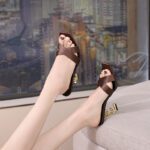 Summer New Fashion Metal Letter Square Open-Toe High-Heeled - Image 4