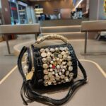Rhinestone and pearl embellished mini leather cylindrical bag for women - Image 5