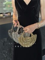 Hand-woven pearl crescent gold bead dumpling handbag - Image 2