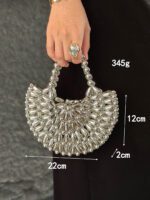 Hand-woven pearl crescent gold bead dumpling handbag - Image 4