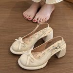 Retro White French Baotou Heeled for Women - Image 2