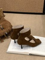 Women's Retro Suede Open-Toe Closed-Heel Sandals - Image 5