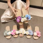 Summer Elegant Lady Butterfly Orchid Linen Sandals