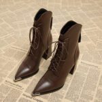European and American style black lace-up square-toed chunky mid-heel Martin boots - Image 2