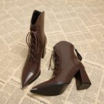 European and American style black lace-up square-toed chunky mid-heel Martin boots - Image 3
